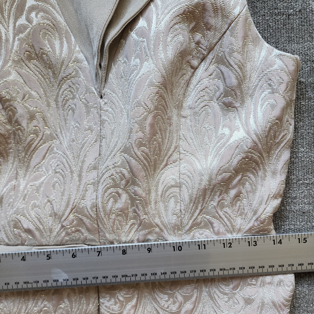 Vintage Aspeed Brocade Halter Maxi Dress Beige & Gold Evening Gown with Rhines - Picture 11 of 14
